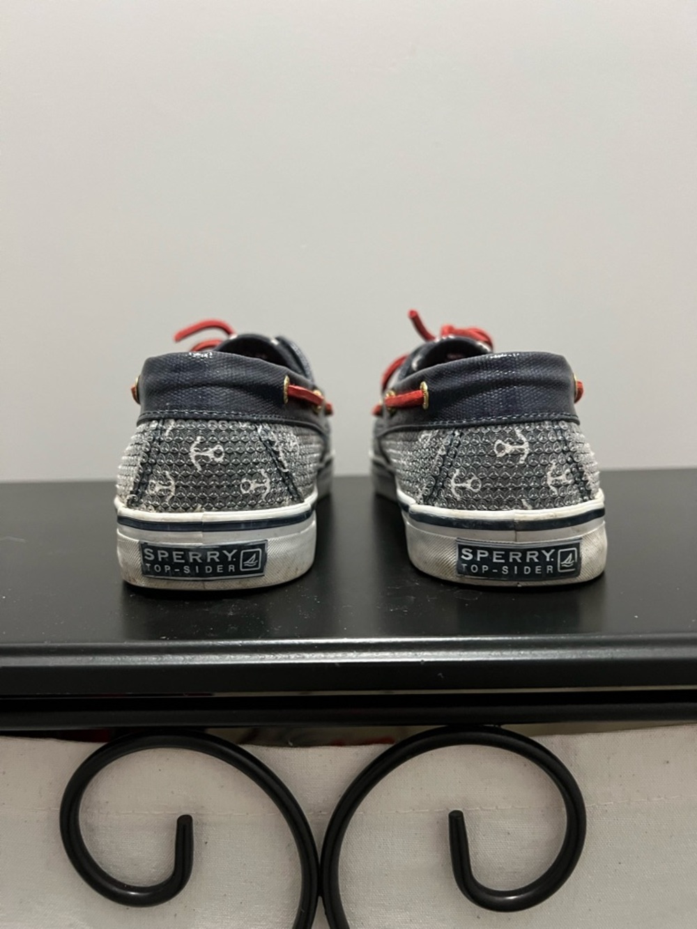 Sperry Navy Blue Sequin Boat Shoes with Red Laces - Picture 4 of 4